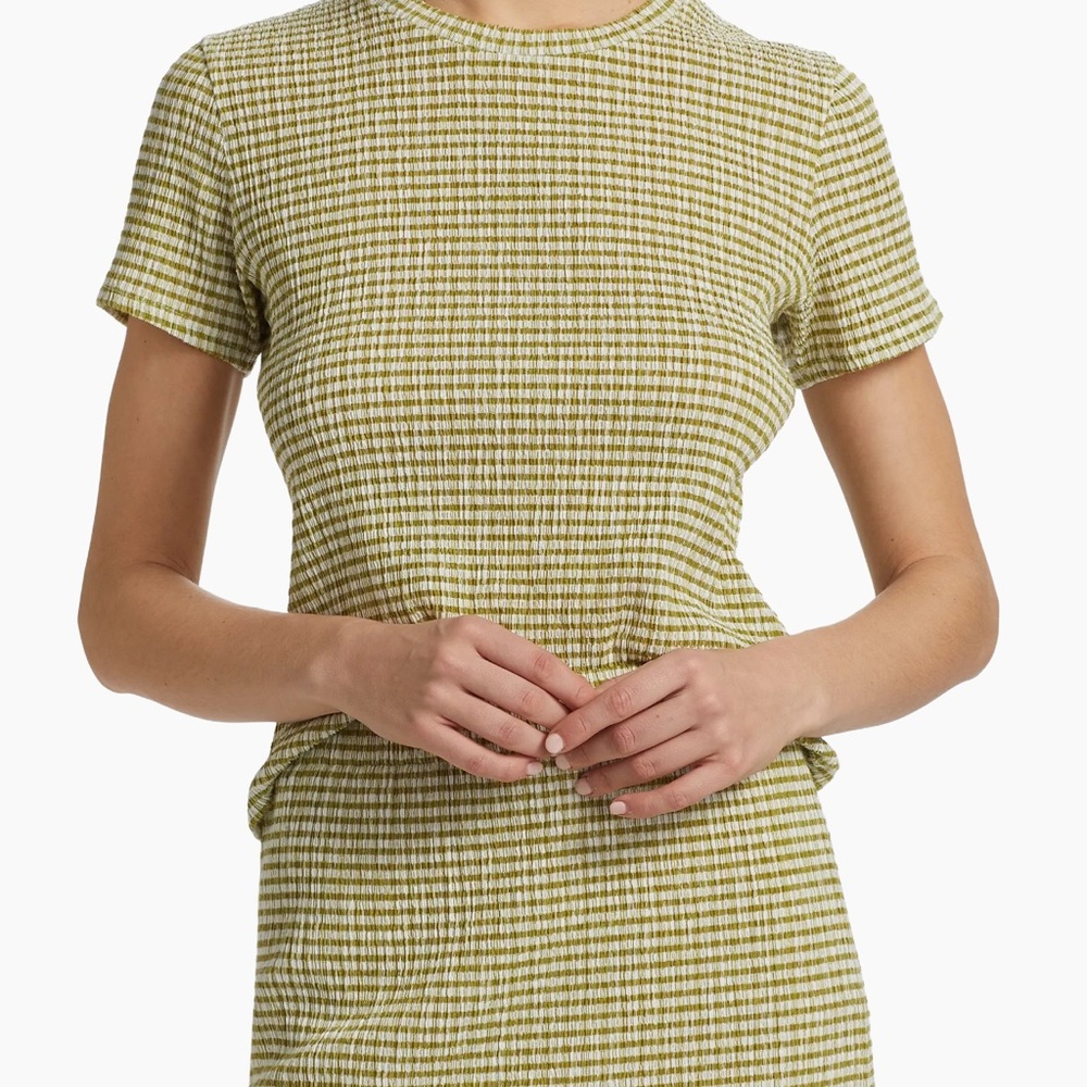 Vince Olive Checkered Short Sleeve Top